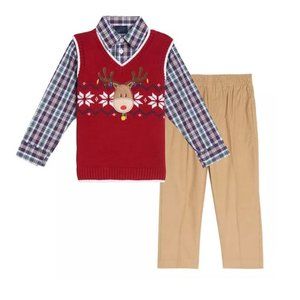 3 Piece IZOD Sweater Vest, Shirt & Pants Set - 24M